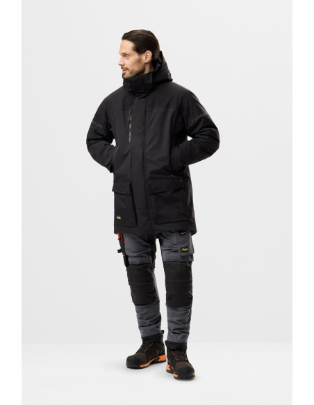 Geacă parka impermeabilă, căptușită, cu glugă, de iarnă, Snickers Workwear, AllroundWork, 1801, Black/Black