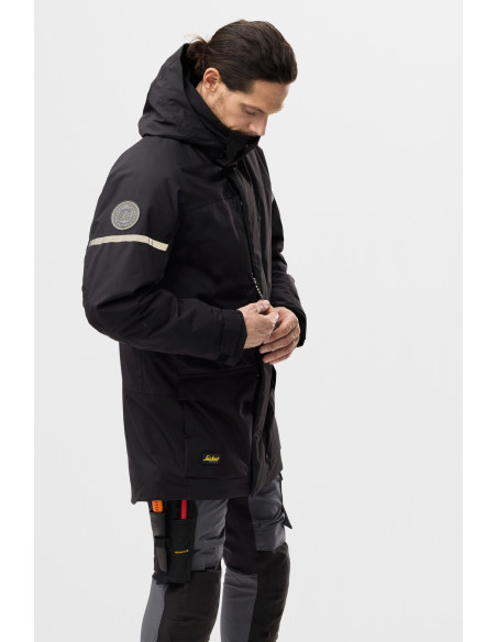 Geacă parka impermeabilă, căptușită, cu glugă, de iarnă, Snickers Workwear, AllroundWork, 1801, Black/Black