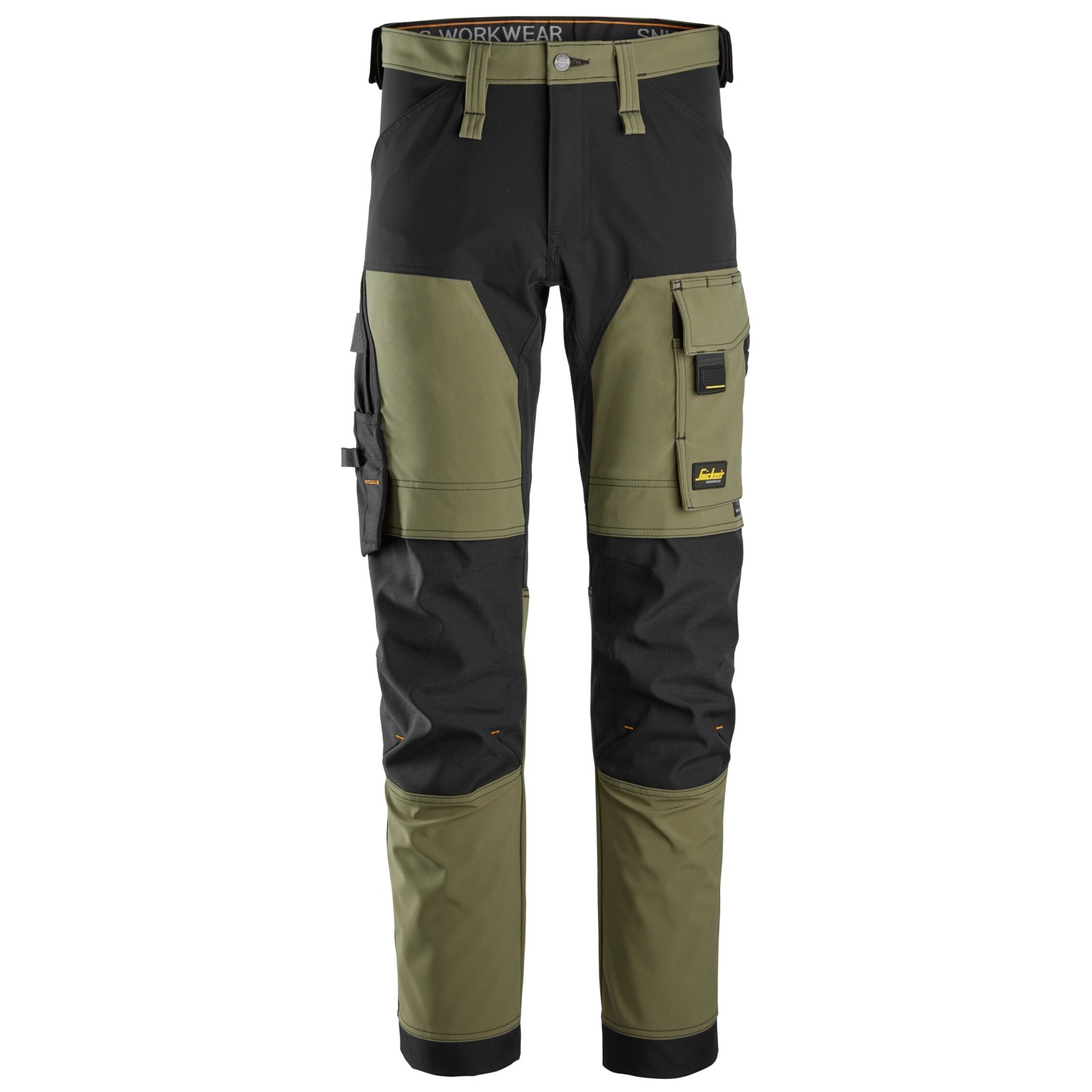 Pantaloni de lucru, 4-way stretch, anti-vânt, Snickers Workwear, AllroundWork, 6375, Khaki Green/Black