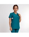 Tunică medicală de damă, albastru petrol, cu mânecă scurtă, flexibilă, Nobby Petrol