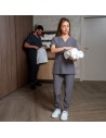 Tunică medicală de damă, gri, cu mânecă scurtă, flexibilă, Nobby Grey