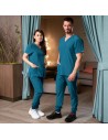 Tunică medicală pentru bărbați, albastru petrol, cu mânecă scurtă, flexibilă, Nobby Petrol