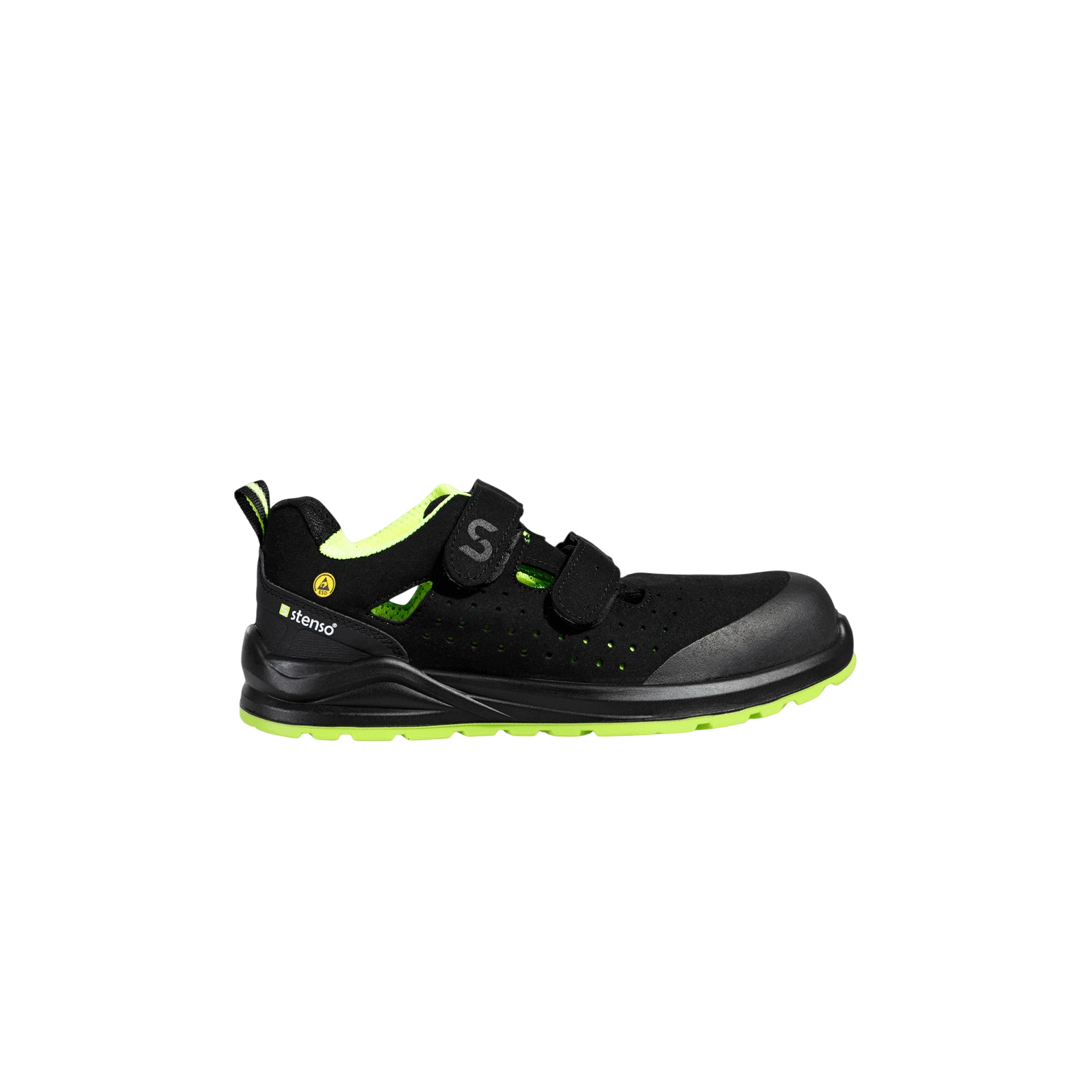 Sandale de lucru unisex, metal-free, din microfibră, cu bombeu, antistatice, Jett Black/Green S1PS ESD
