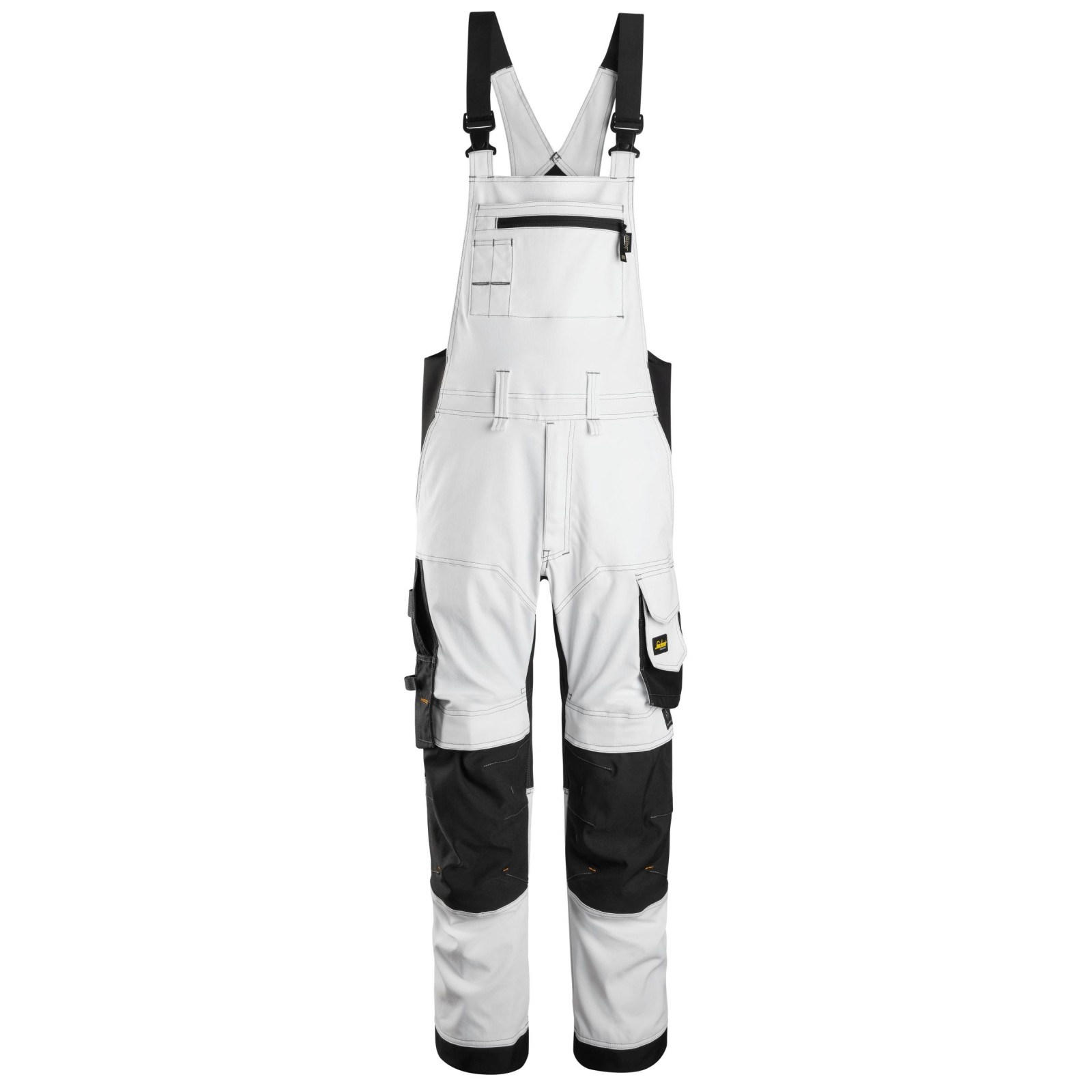 Pantaloni cu pieptar de lucru, stretch, Snickers Workwear, AllroundWork, 6051, White/Black