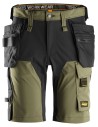 Pantaloni scurți de lucru, 4-way stretch, cu buzunare holster, Snickers Workwear, AllroundWork, 6175, Green khaki/Black