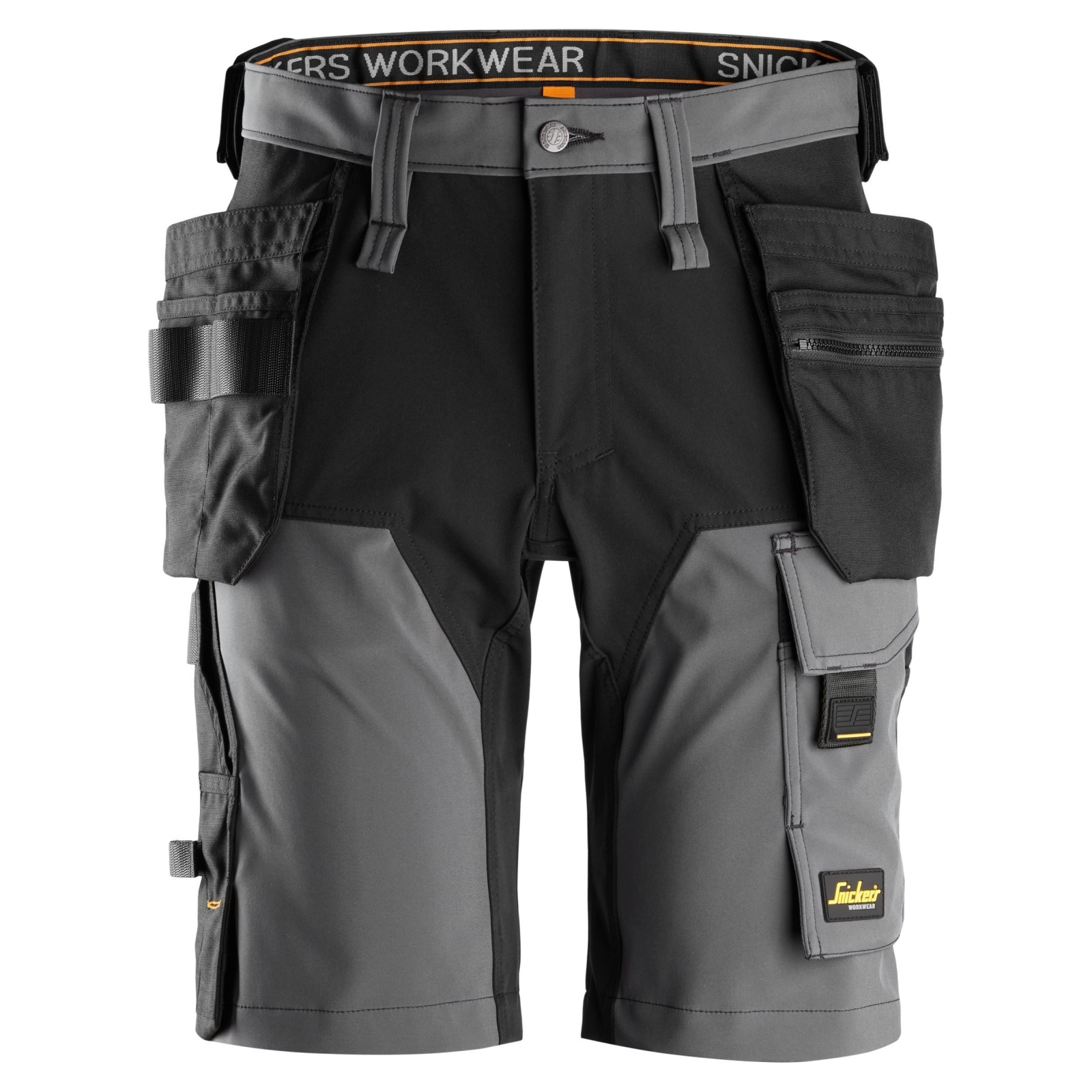Pantaloni scurți de lucru, 4-way stretch, cu buzunare holster, Snickers Workwear, AllroundWork, 6175, Steel Grey/Black