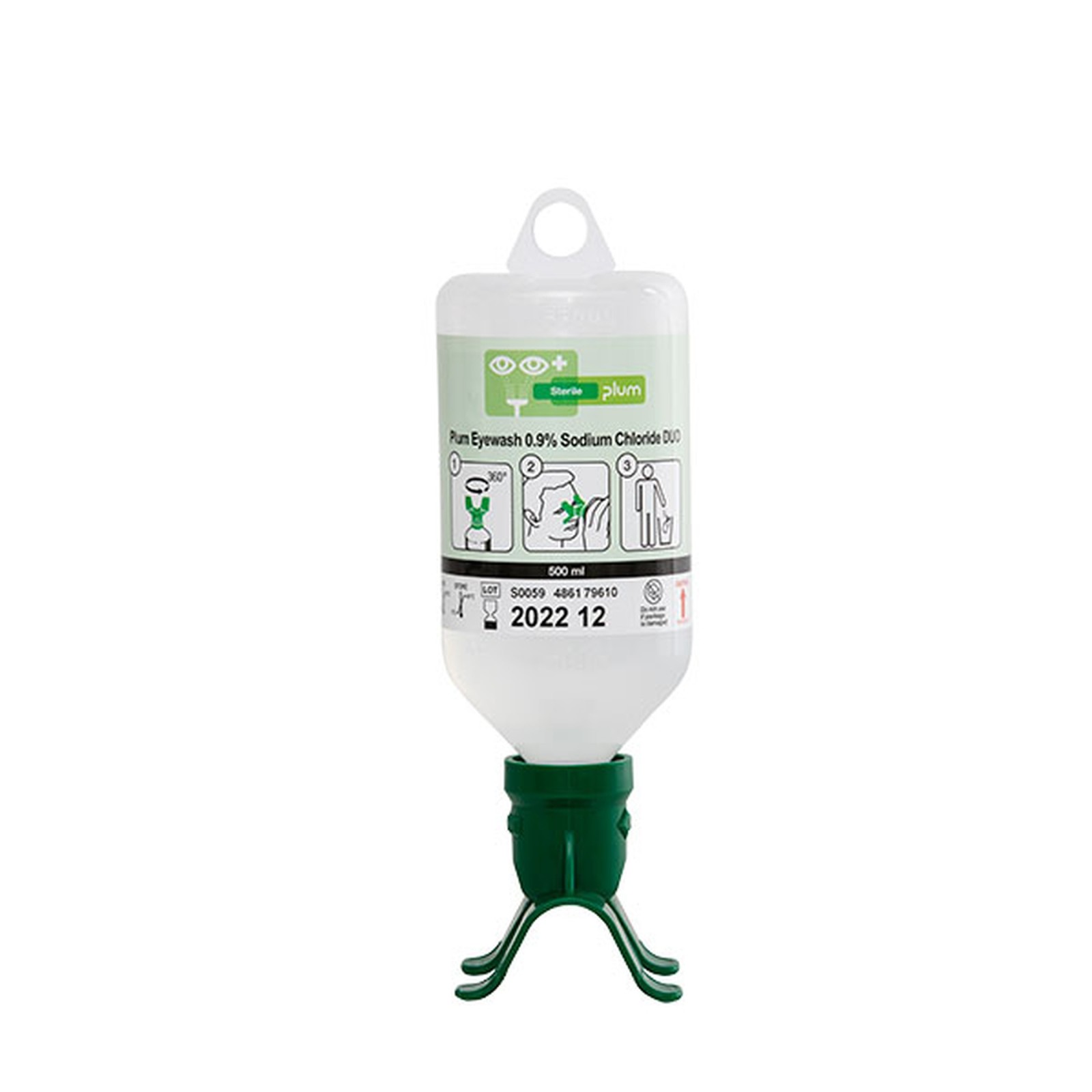 Soluție sterilă pentru clătirea ochilor - clorură de sodiu Plum Eyewash 500 ml 0.9% DUO